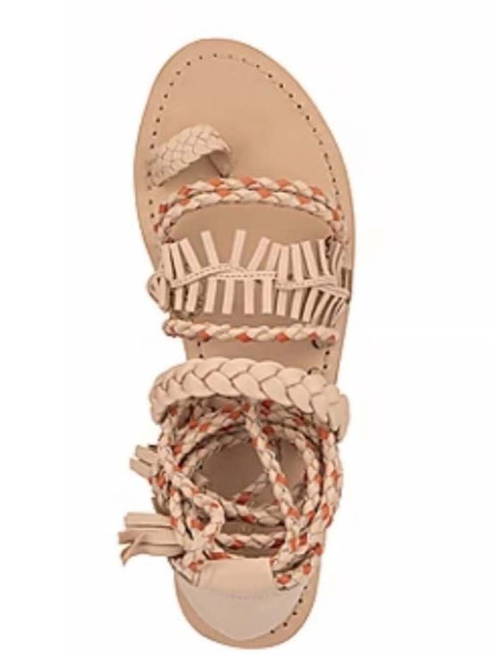 TOREGIS Women's Tan Braided Fringe Lace-Up Sandals LEATHER